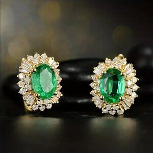14K Gold 2ct Green Emerald Womens 1ct Diamond Earrings 14 Karat Gemstone Jewelry